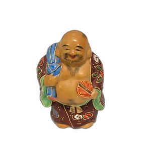 Vintage Japanese Moriage Lucky God Kutani Porcelain Figurine Traveling Buddha